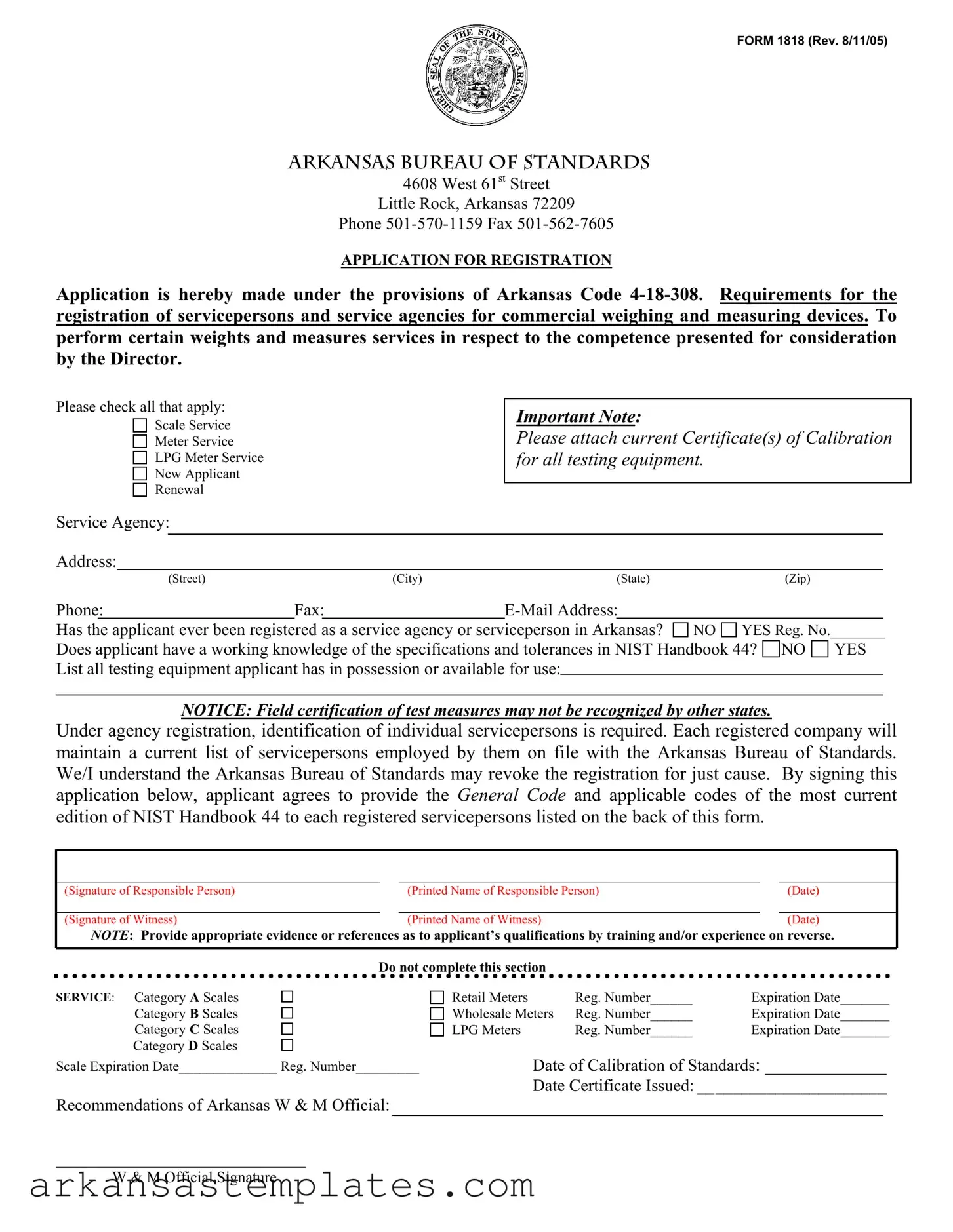 Blank Arkansas 1818 Form
