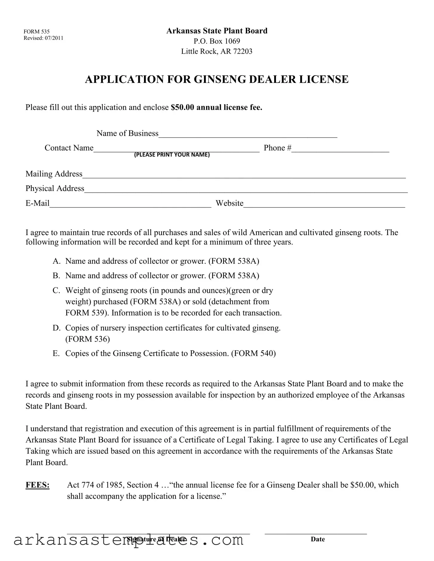 Blank Arkansas 535 Form