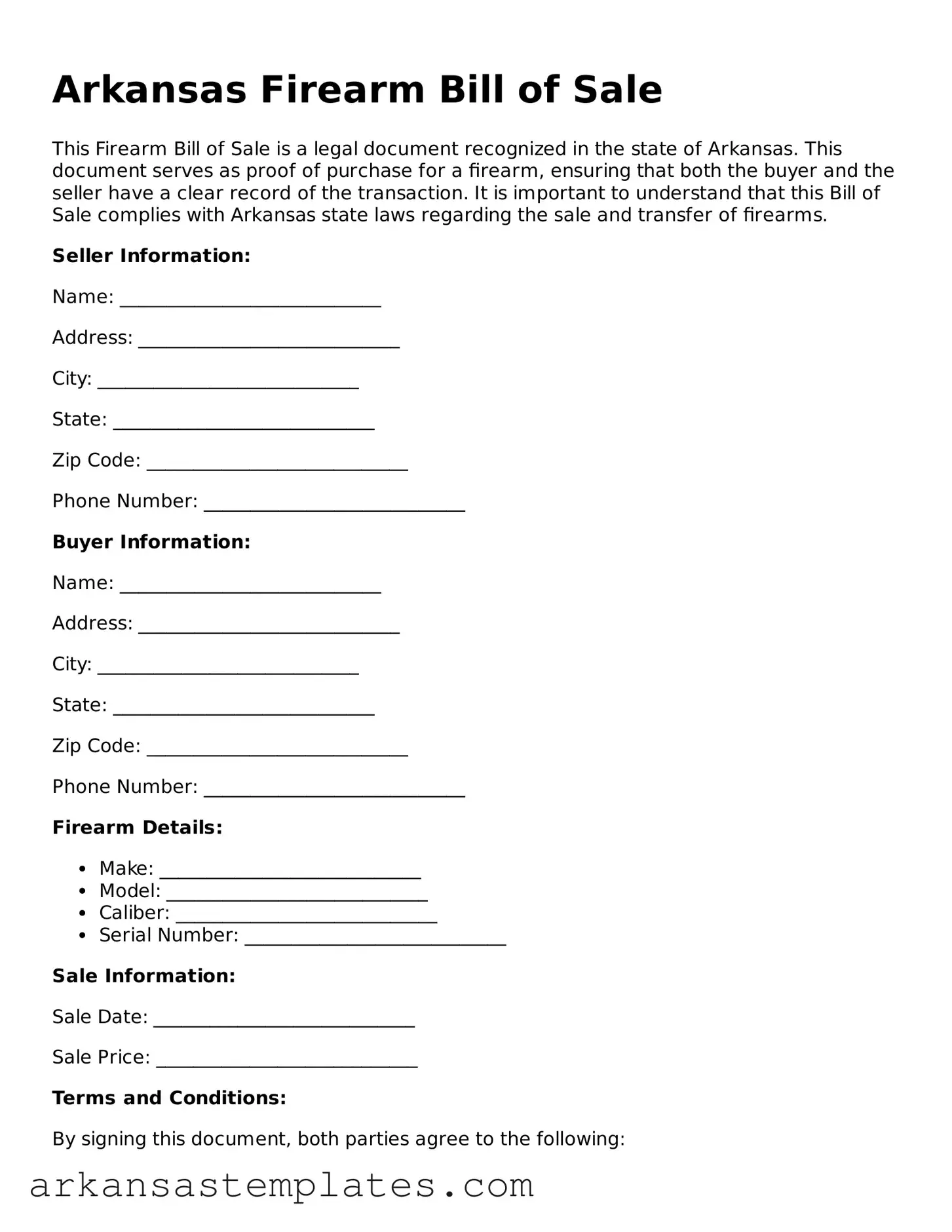 Attorney-Approved  Firearm Bill of Sale Template for Arkansas
