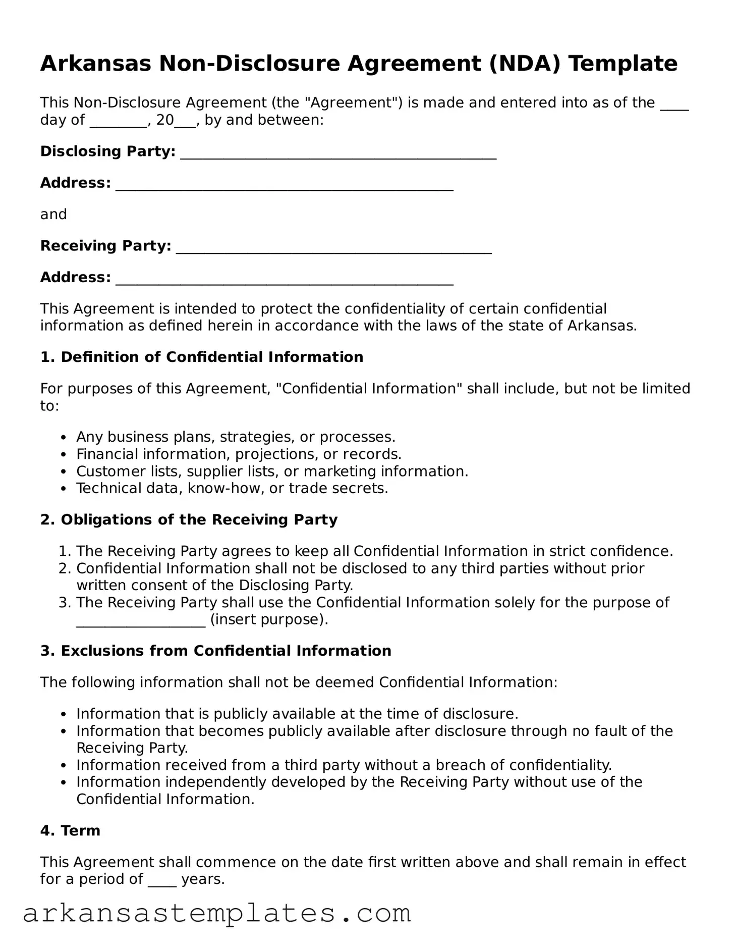 Attorney-Approved  Non-disclosure Agreement Template for Arkansas