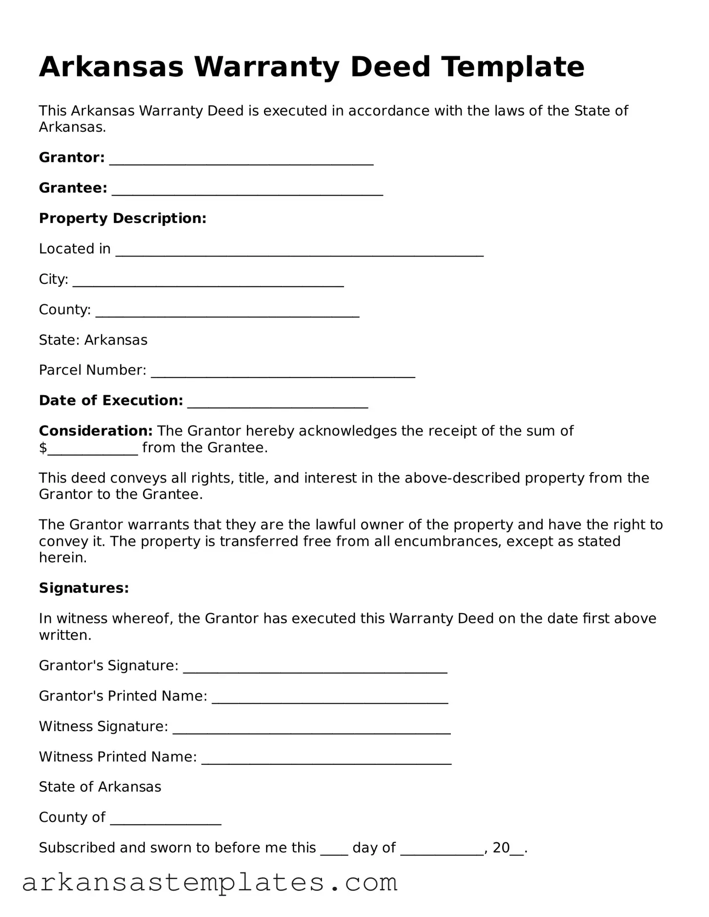Attorney-Approved  Deed Template for Arkansas