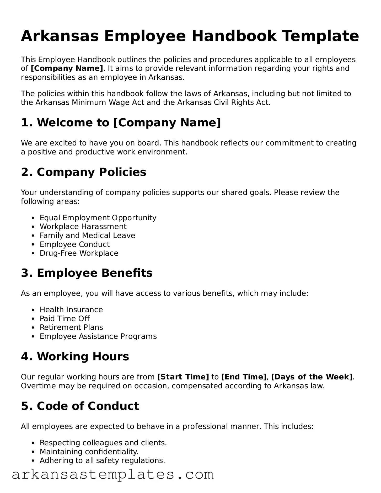 Attorney-Approved  Employee Handbook Template for Arkansas