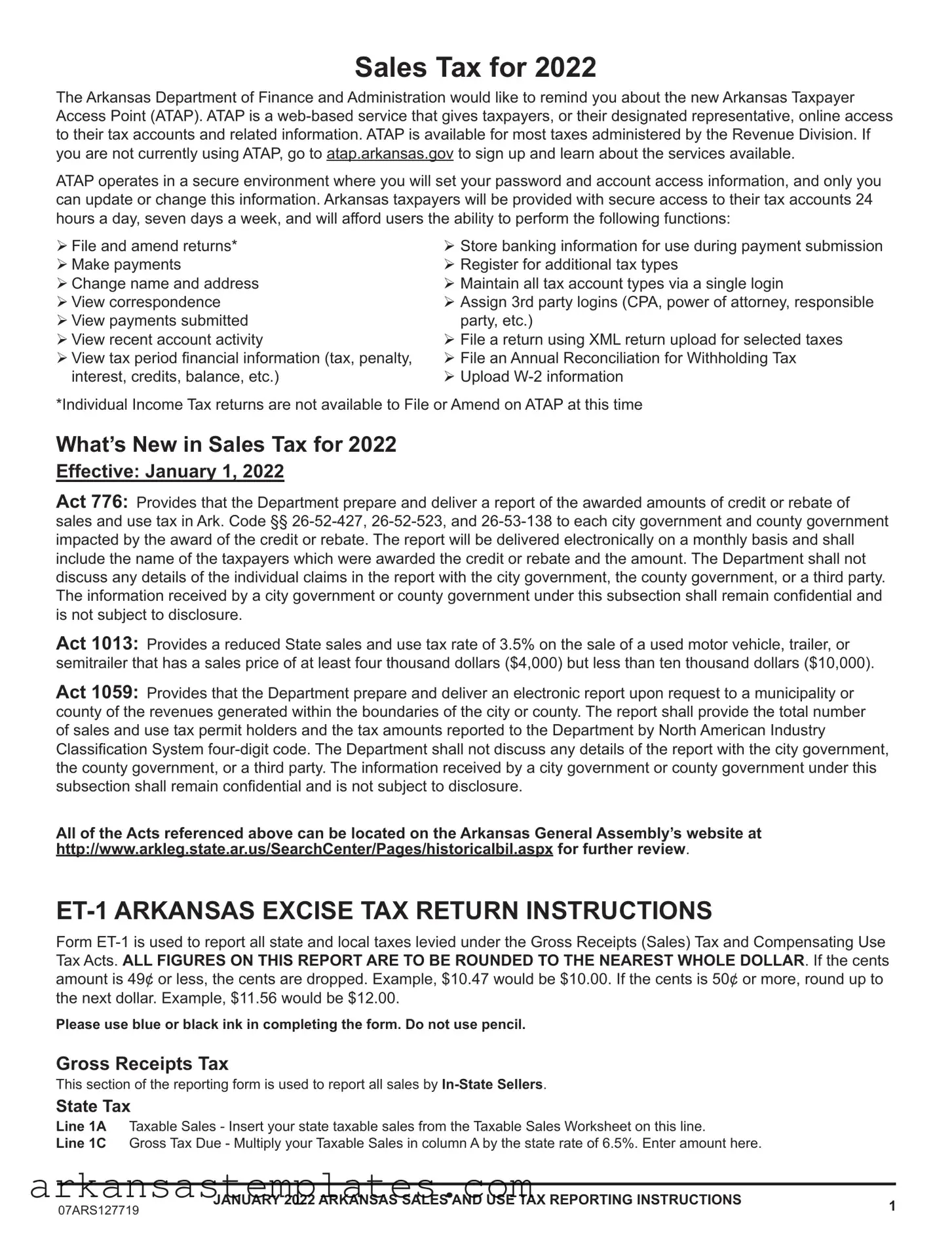 Blank Arkansas Et 1 Form