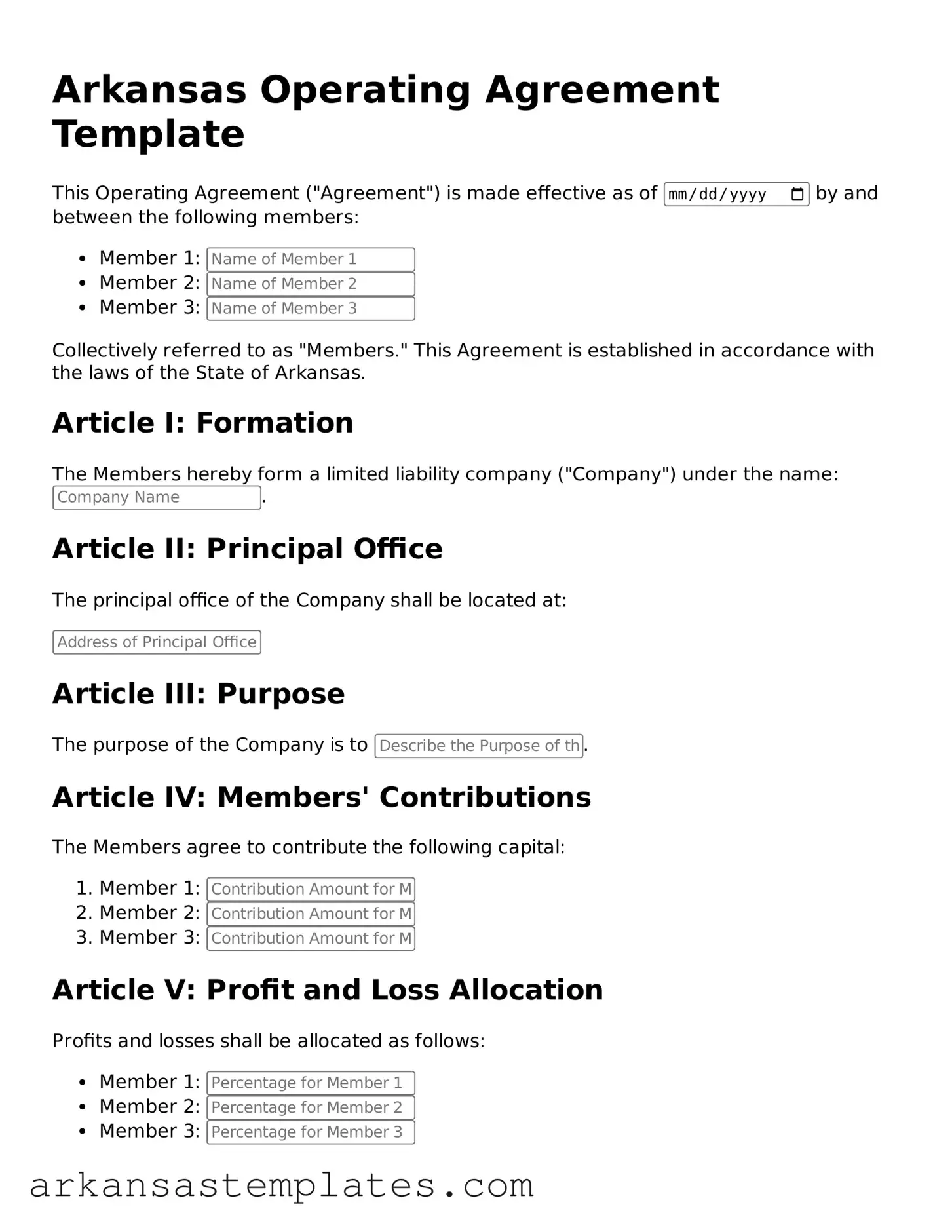 Attorney-Approved  Operating Agreement Template for Arkansas