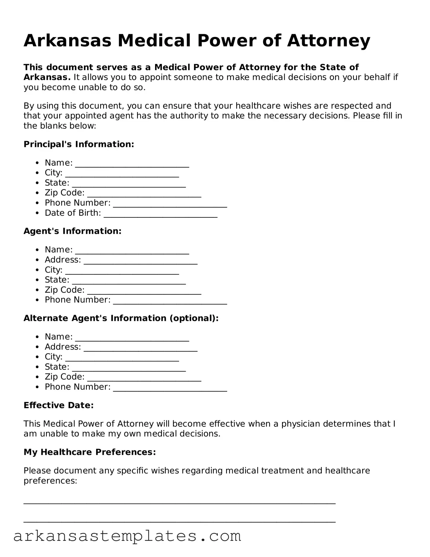 Attorney-Approved  Medical Power of Attorney Template for Arkansas