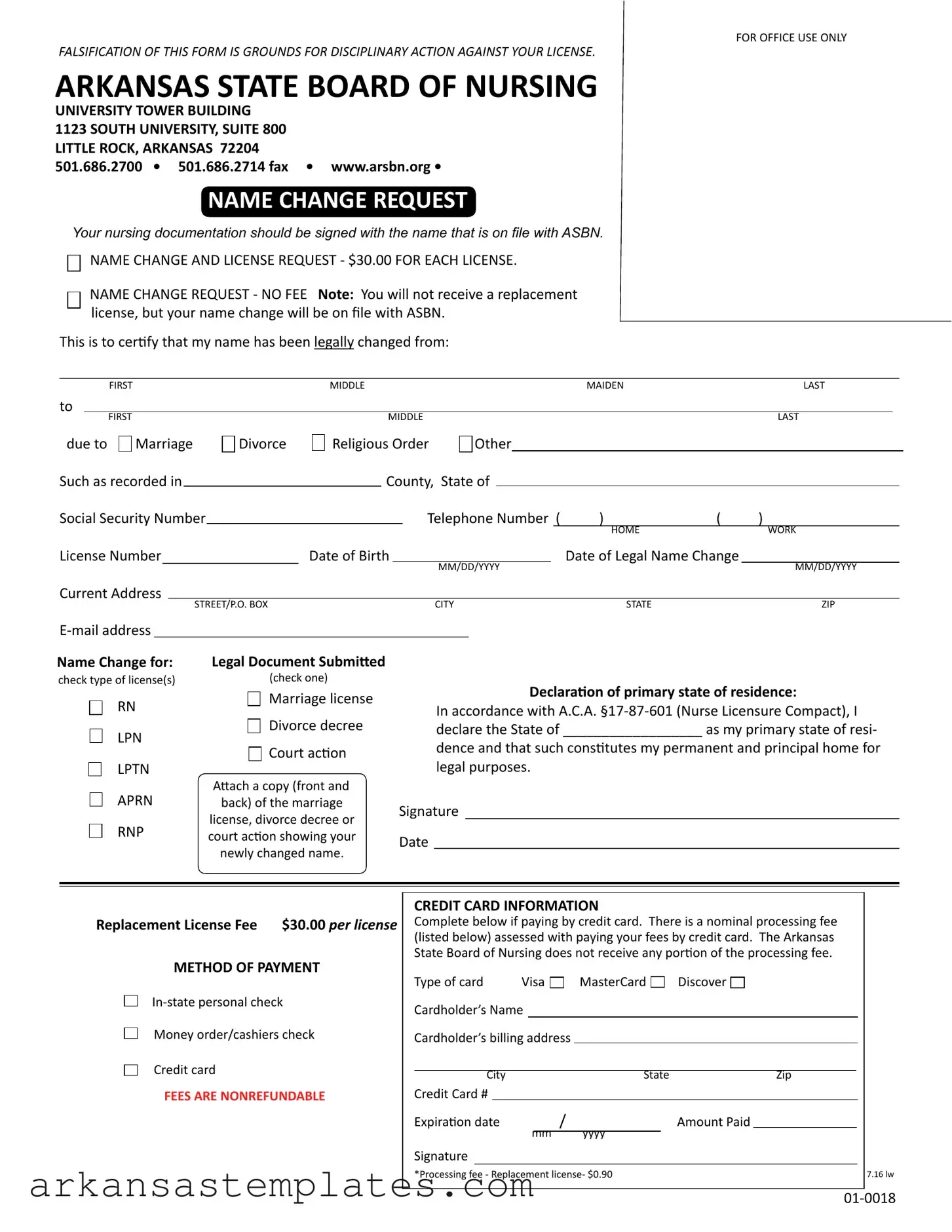 Blank Arkansas Name Change Request Form
