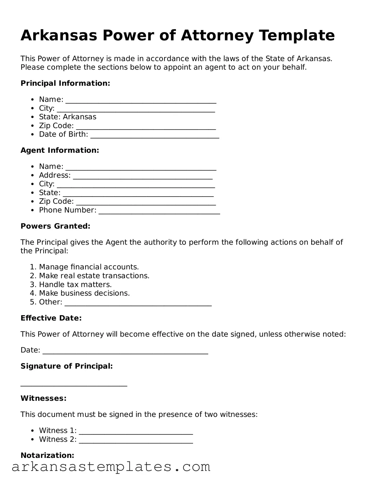 Attorney-Approved  Power of Attorney Template for Arkansas