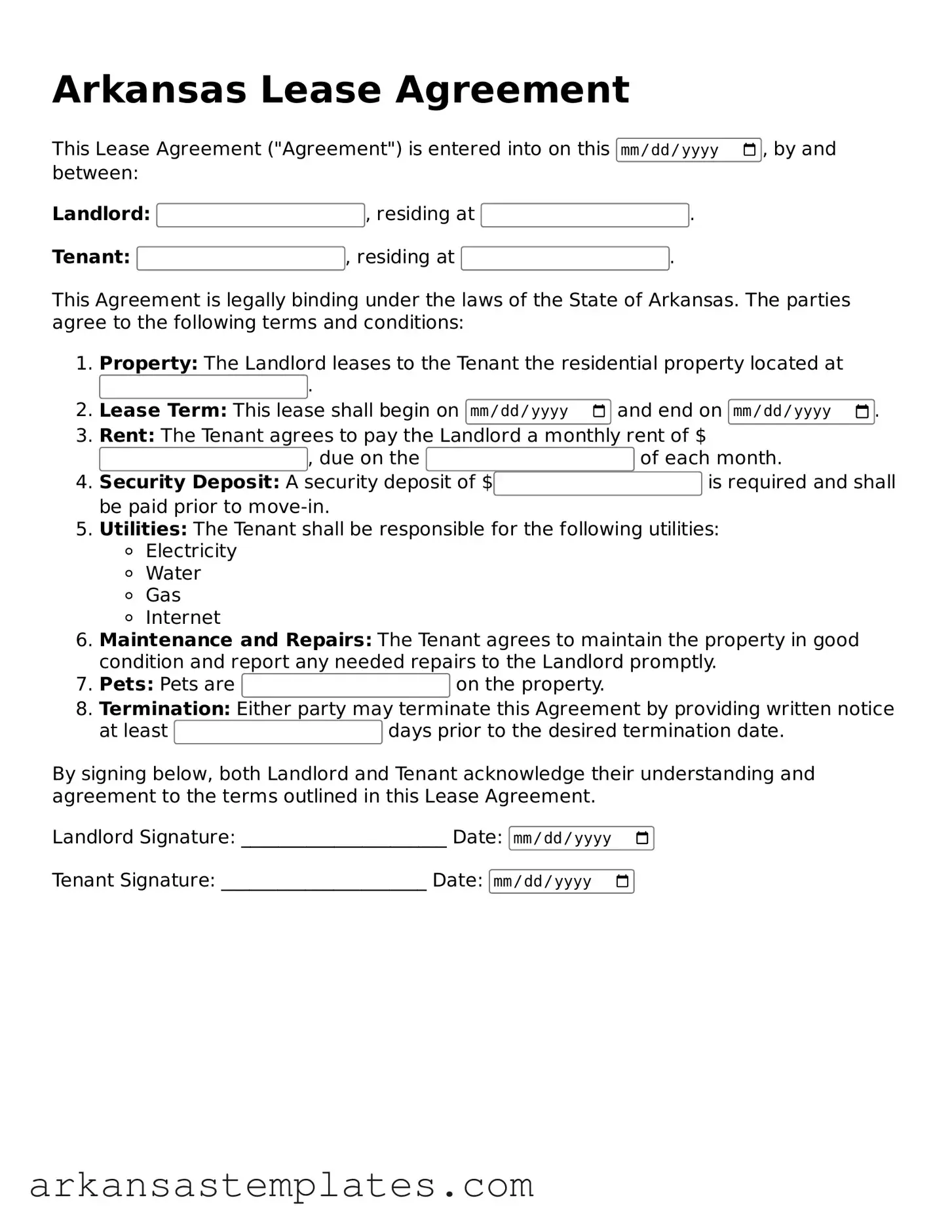Attorney-Approved  Lease Agreement Template for Arkansas
