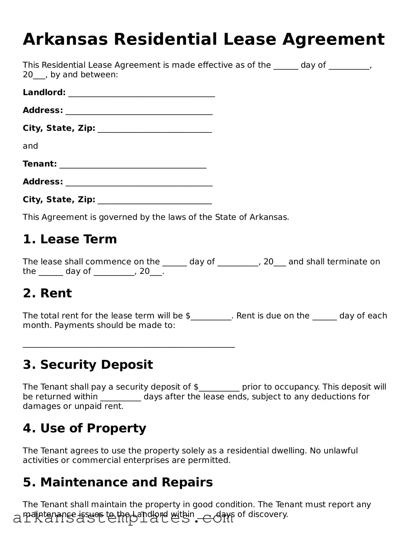 Attorney-Approved  Residential Lease Agreement Template for Arkansas