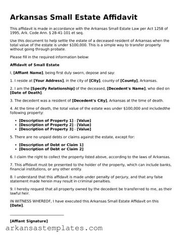 Attorney-Approved  Small Estate Affidavit Template for Arkansas