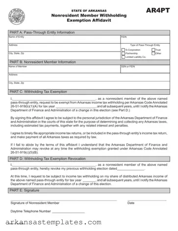 Blank Arkansas Ar4Pt Form