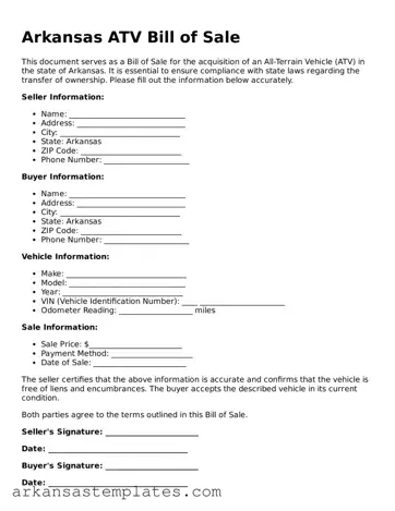 Attorney-Approved  ATV Bill of Sale Template for Arkansas