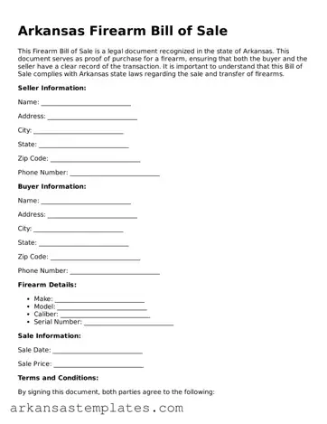 Attorney-Approved  Firearm Bill of Sale Template for Arkansas