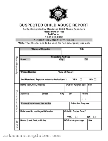 Blank Arkansas Child Abuse Form