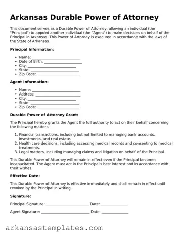 Attorney-Approved  Durable Power of Attorney Template for Arkansas