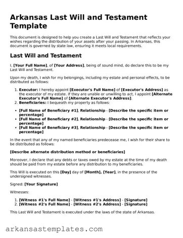 Attorney-Approved  Last Will and Testament Template for Arkansas