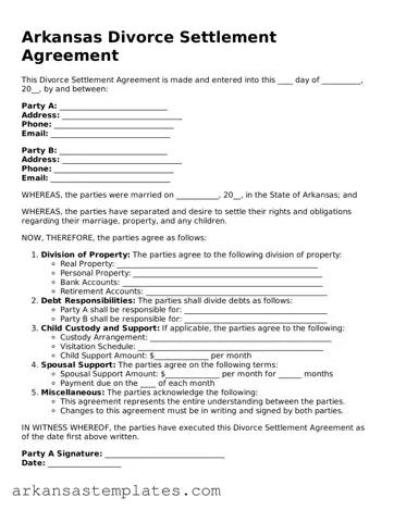 Attorney-Approved  Divorce Settlement Agreement Template for Arkansas