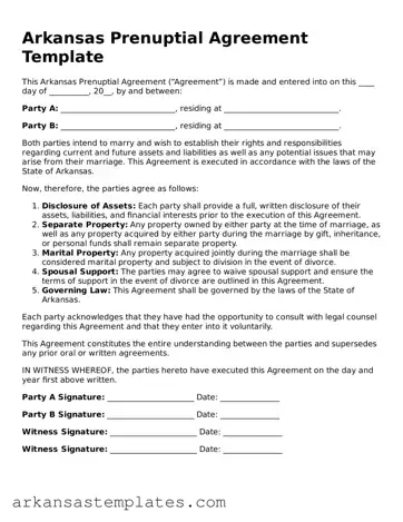 Attorney-Approved  Prenuptial Agreement Template for Arkansas
