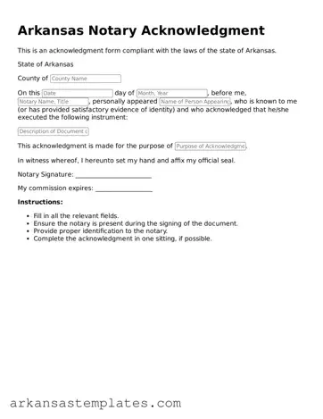 Attorney-Approved  Notary Acknowledgement Template for Arkansas