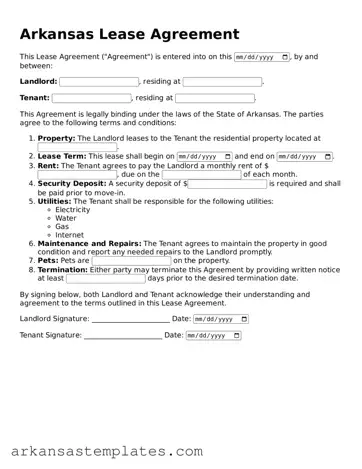 Attorney-Approved  Lease Agreement Template for Arkansas