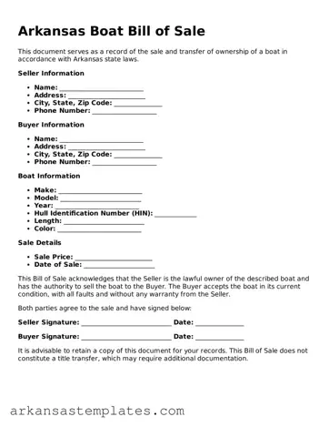 Attorney-Approved  Boat Bill of Sale Template for Arkansas