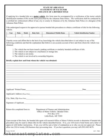 Blank Bonded Title Arkansas Form